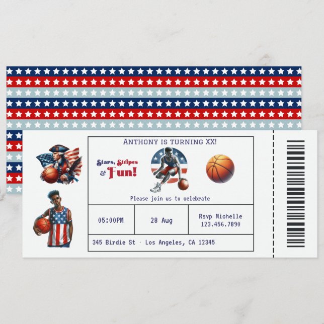 Invitation d'anniversaire pour un billet de basket (Devant / Derrière)