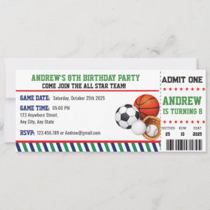 Invitation d'anniversaire pour un billet de sport 