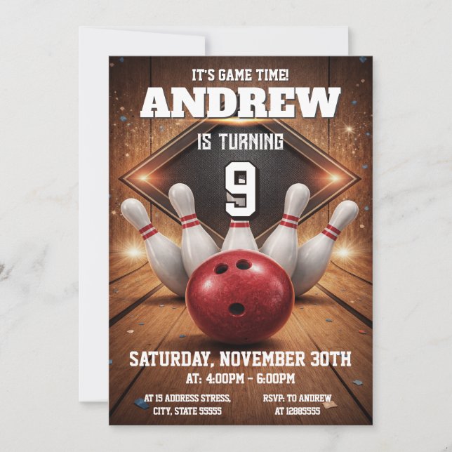Invitation d'anniversaire pour un bowling personne (Devant)