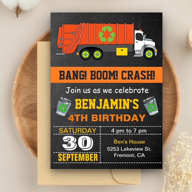 Invitation d'anniversaire pour un camion de recycl (Créateur téléchargé)