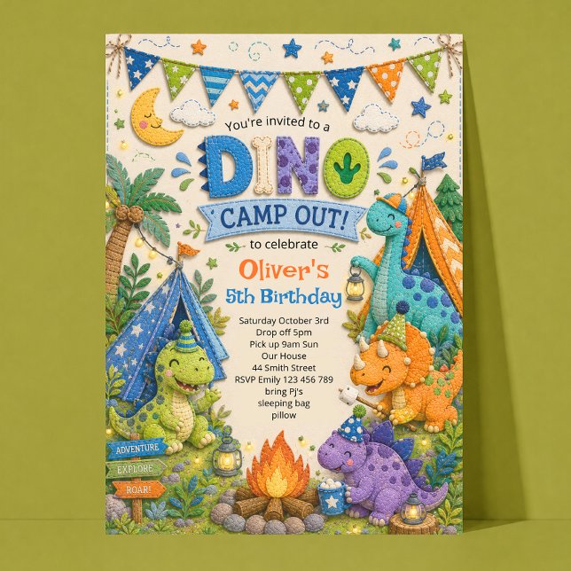 Invitation d'anniversaire pour un campement de din (Créateur téléchargé)
