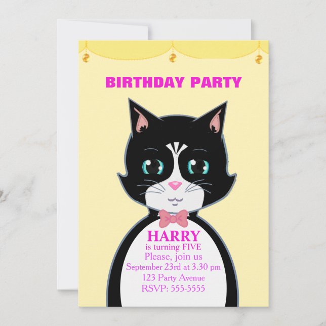 Invitation d'anniversaire pour un chat mignon (Devant)