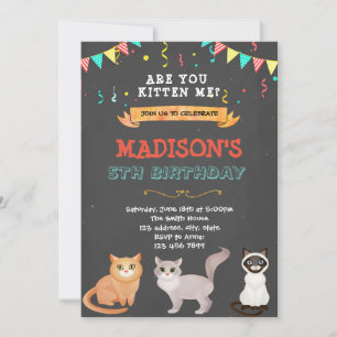 Invitation d'anniversaire pour un chat mignon anim