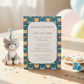 Invitation d'anniversaire pour un chaton bleu et j