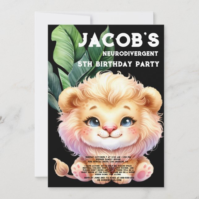 Invitation d'anniversaire pour un enfant autiste n (Devant)