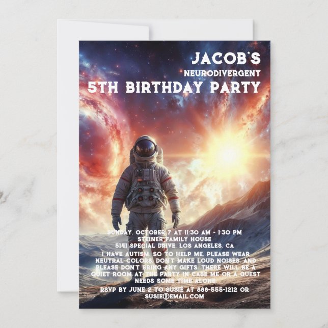 Invitation d'anniversaire pour un enfant autiste n (Devant)