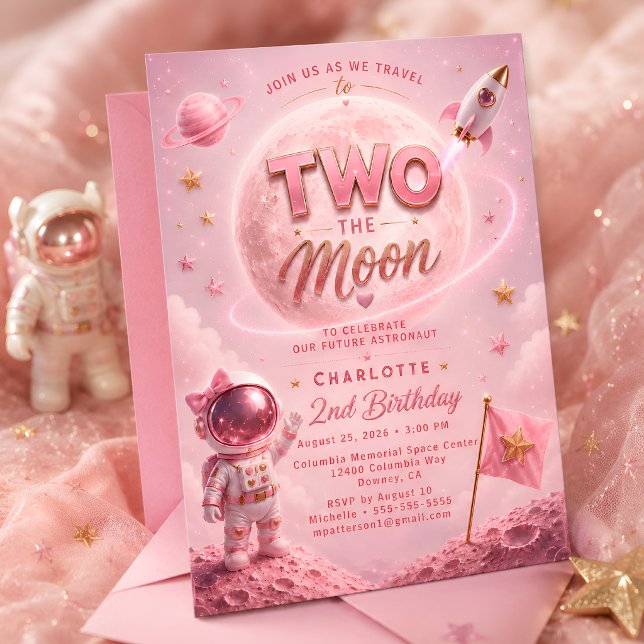 Invitation d'anniversaire pour un espace rose (Créateur téléchargé)