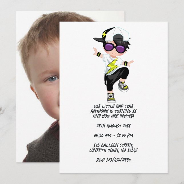 Invitation d'anniversaire pour un garçon qui danse (Devant / Derrière)
