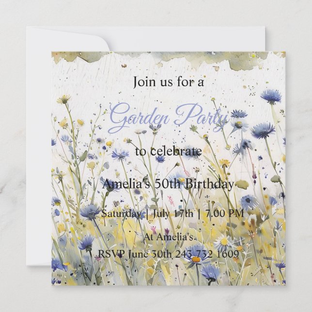 Invitation d'anniversaire pour un jardin de fleurs (Devant)