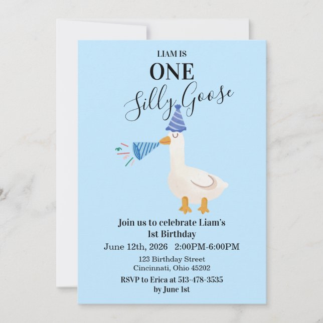 Invitation d'anniversaire pour un jars idiot bleu  (Devant)