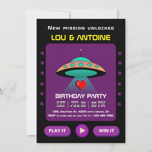 Invitation d'anniversaire pour un joueur (Devant)