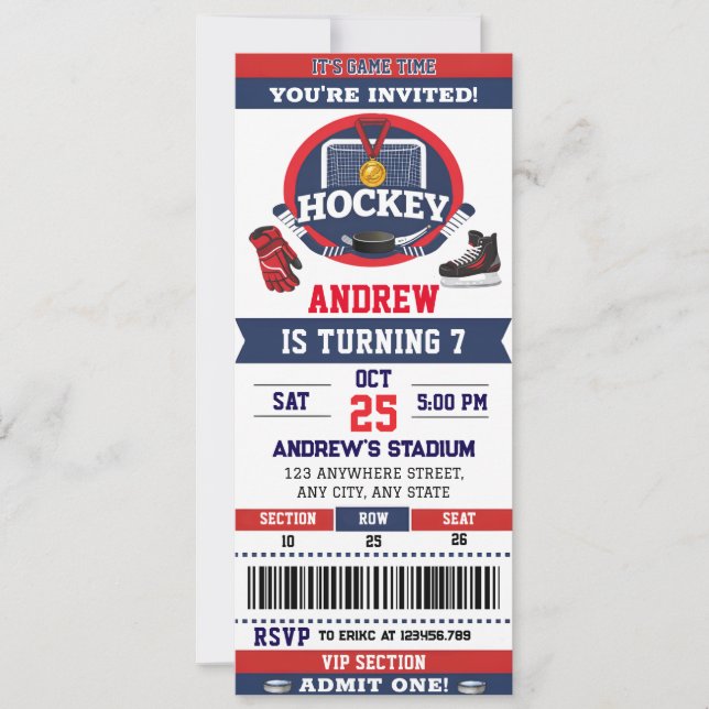 Invitation d'anniversaire pour un match de hockey  (Devant)