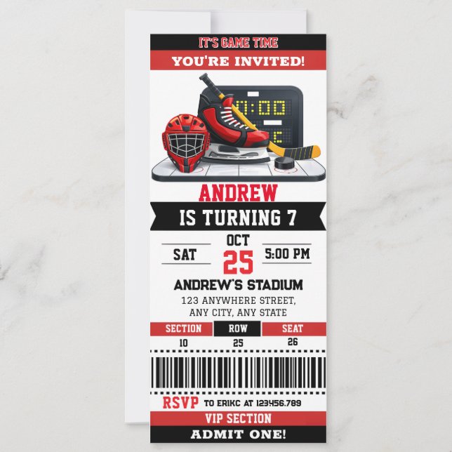 Invitation d'anniversaire pour un match de hockey  (Devant)