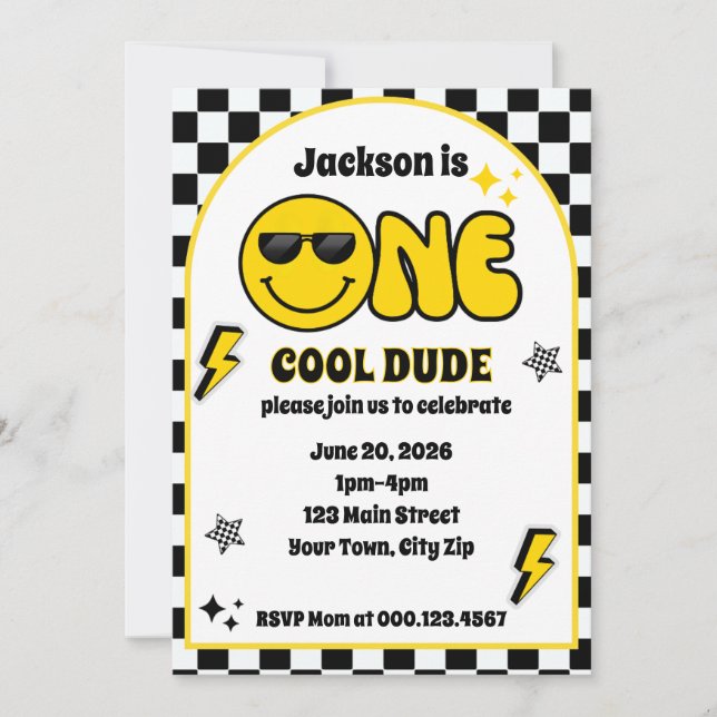 Invitation d'anniversaire pour un mec cool 1 an (Devant)