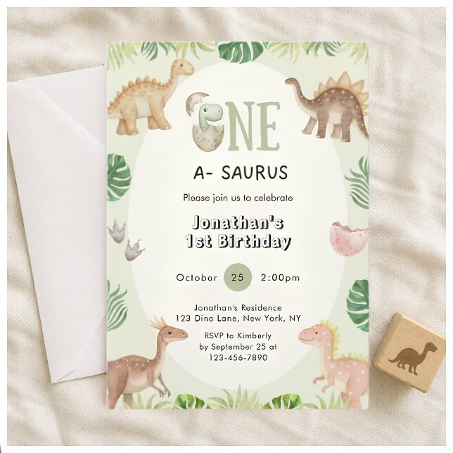 Invitation d'anniversaire pour un One a Saurus 1 a (Créateur téléchargé)