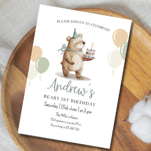 Invitation d'anniversaire pour un ourson, 1er anni