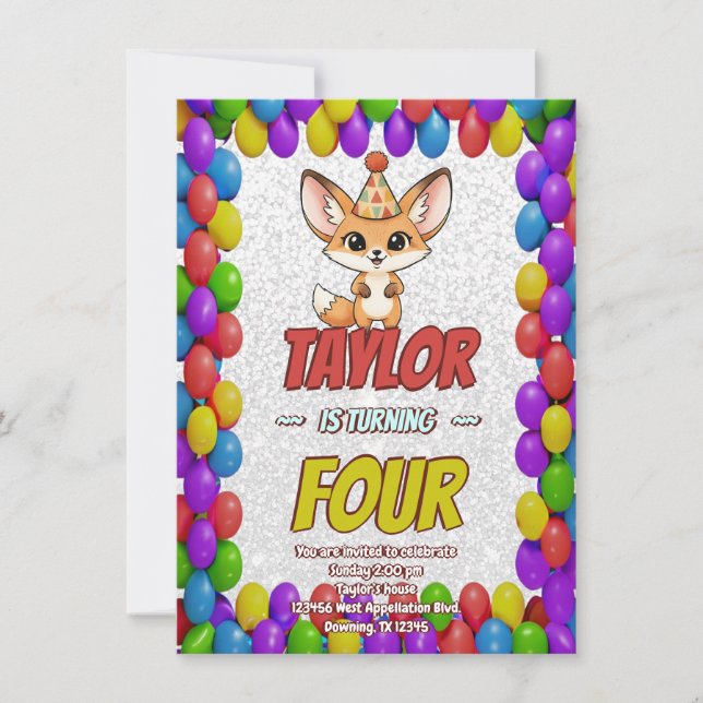 Invitation d'anniversaire pour un renard fennec mi (Devant)