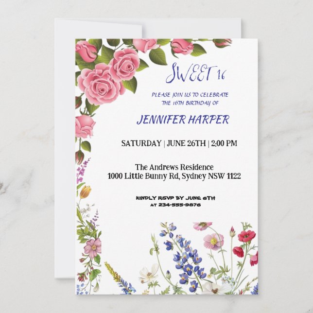 Invitation d'anniversaire pour un Sweet 16 avec de (Devant)