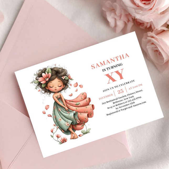 Invitation d'anniversaire pour une adorable petite (Adorable Fairy Girl Birthday Pastel Pink invitation)