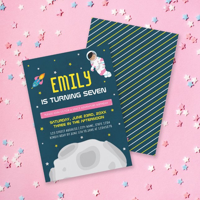 Invitation d'anniversaire pour une astronaute fill (Créateur téléchargé)