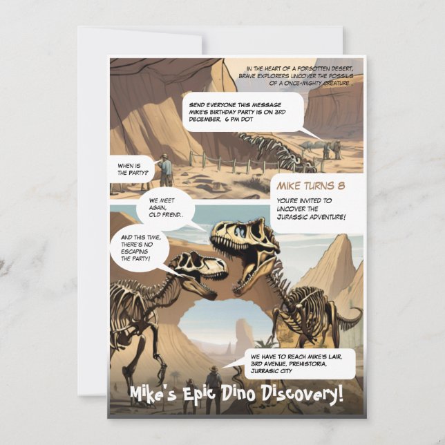Invitation d'anniversaire pour une aventure préhis (Devant)