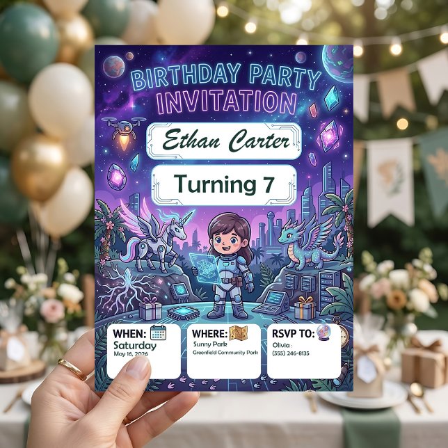Invitation d'anniversaire pour une aventure scient (Créateur téléchargé)