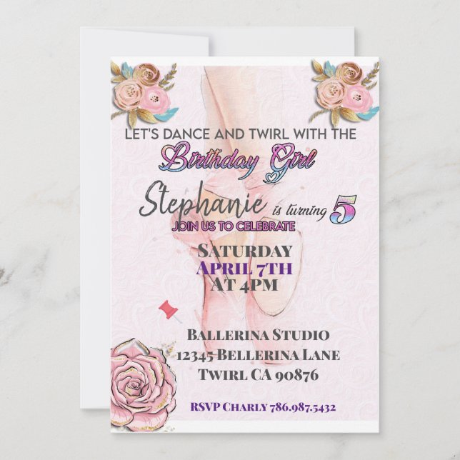 Invitation d'anniversaire pour une ballerine qui a (Devant)