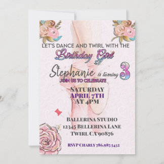 Invitation d'anniversaire pour une ballerine qui f