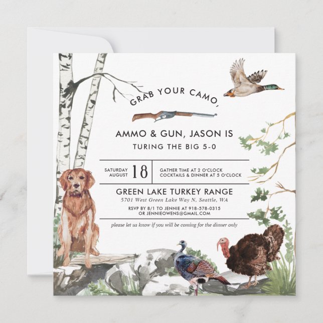 Invitation d'anniversaire pour une chasse à la din (Devant)