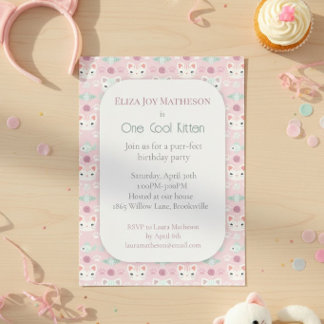 Invitation d'anniversaire pour une chatte rose et