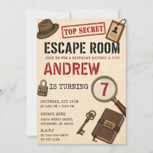 Invitation d'anniversaire pour une Escape Room per