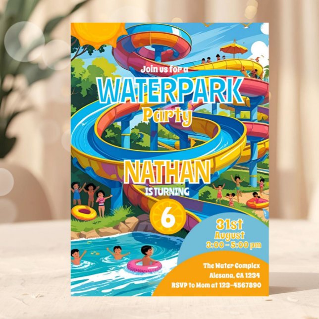 Invitation d'anniversaire pour une fête à la pisci (Water Park Party Invitation, Summer Pool Party, Waterslide Birthday Party pool party, kids pool part)