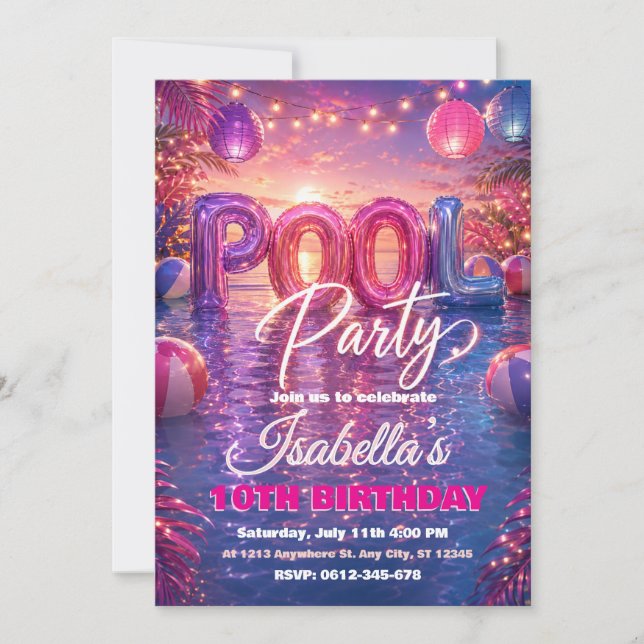 Invitation d'anniversaire pour une fête au bord de (Devant)