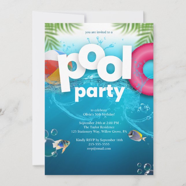 Invitation d'anniversaire pour une fête au bord de (Devant)
