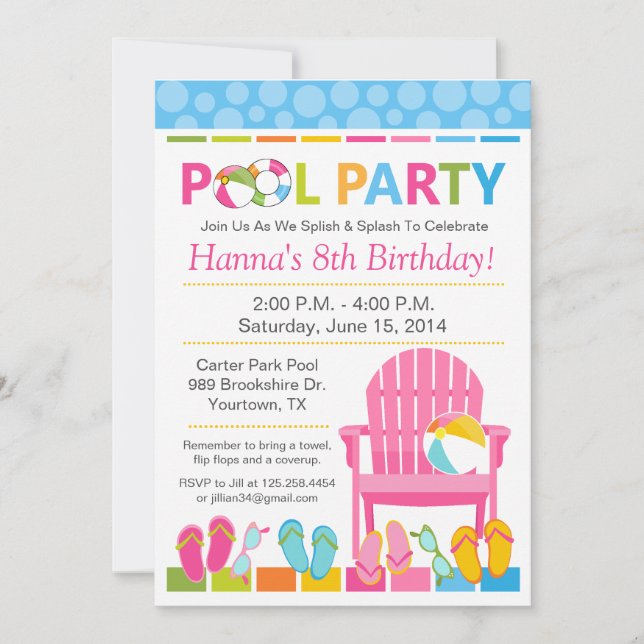 Invitation d'anniversaire pour une fête au bord de (Devant)