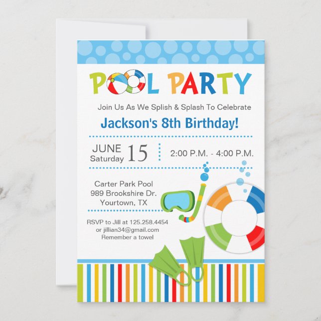 Invitation d'anniversaire pour une fête au bord de (Devant)