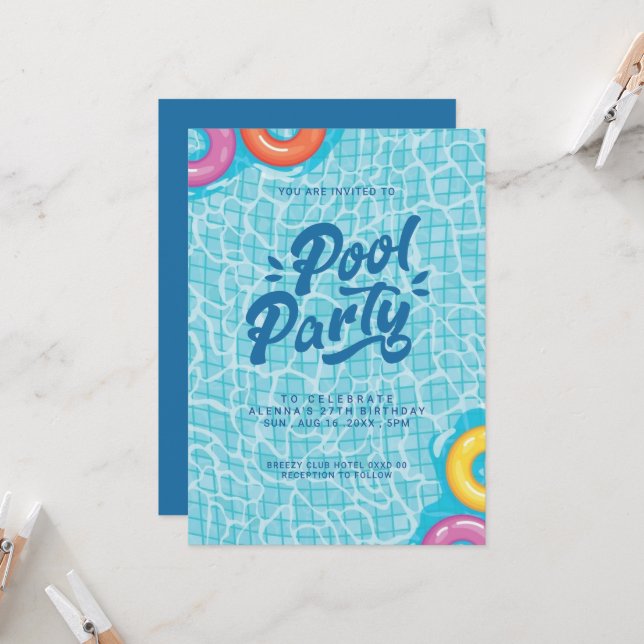 Invitation d'anniversaire pour une fête au bord de (Devant/Arrière en situation)