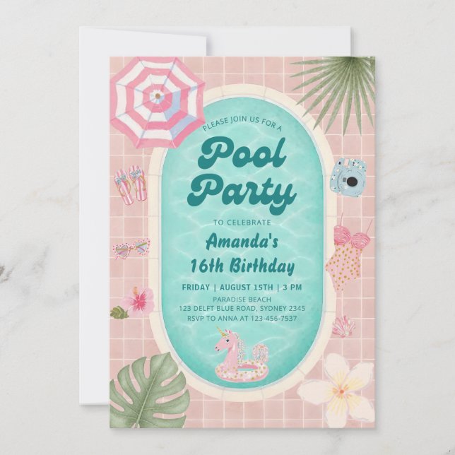 Invitation d'anniversaire pour une fête au bord de (Devant)