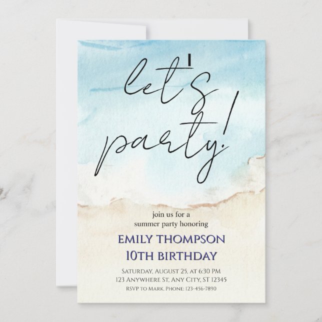 Invitation d'anniversaire pour une fête au bord de (Devant)