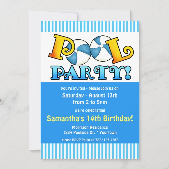 Invitation d'anniversaire pour une fête au bord de (Devant)