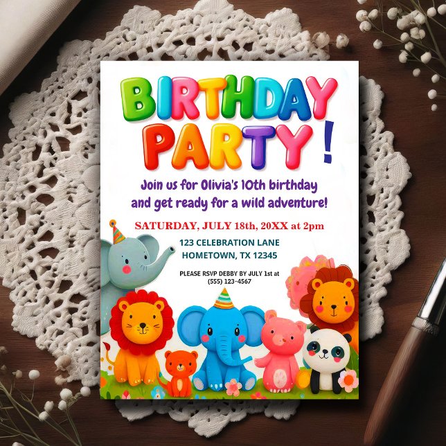 Invitation d'anniversaire pour une fête d'animaux  (Créateur téléchargé)