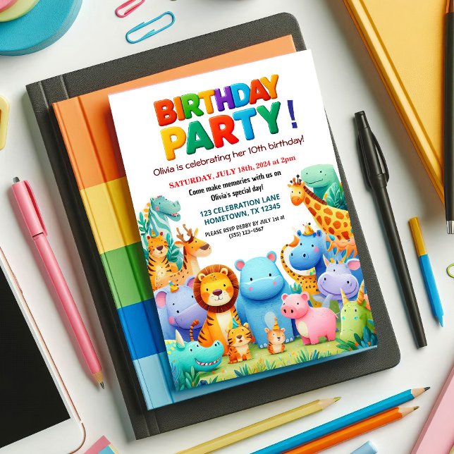 Invitation d'anniversaire pour une fête d'animaux  (Créateur téléchargé)