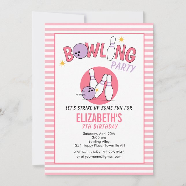 Invitation d'anniversaire pour une fête de bowling (Devant)