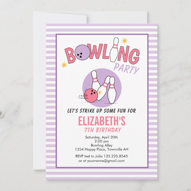 Invitation d'anniversaire pour une fête de bowling (Devant)