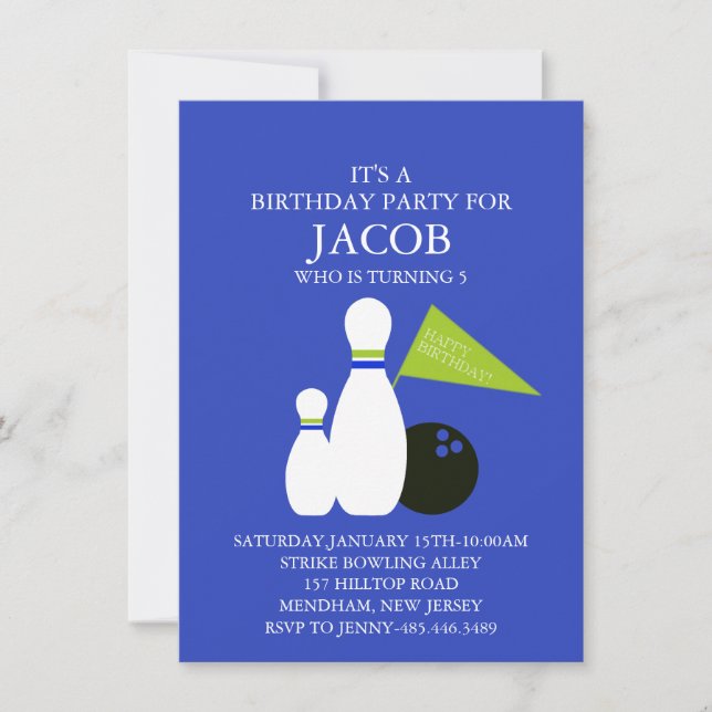 Invitation d'anniversaire pour une fête de bowling (Devant)