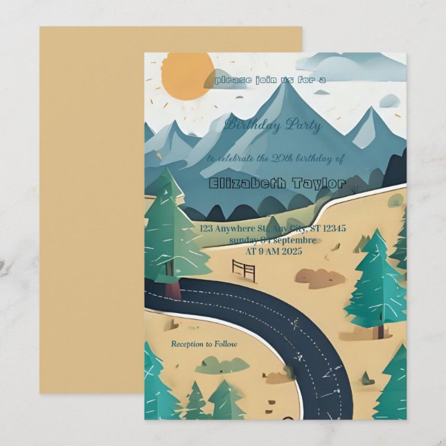 Invitation d'anniversaire pour une fête de camping (Devant / Derrière)