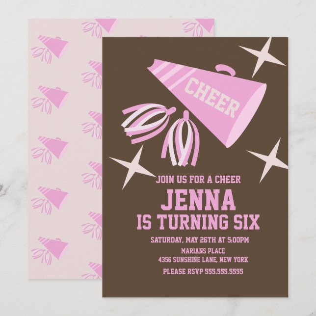 Invitation d'anniversaire pour une fête de cheerle (Devant / Derrière)