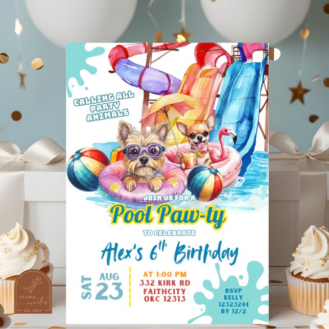 Invitation d'anniversaire pour une fête de chiots  (Créateur téléchargé)