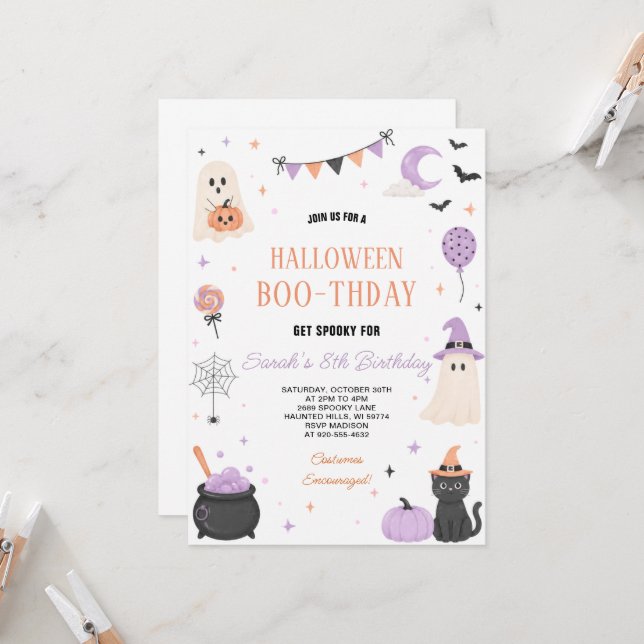 Invitation d'anniversaire pour une fête de fantôme (Devant/Arrière en situation)