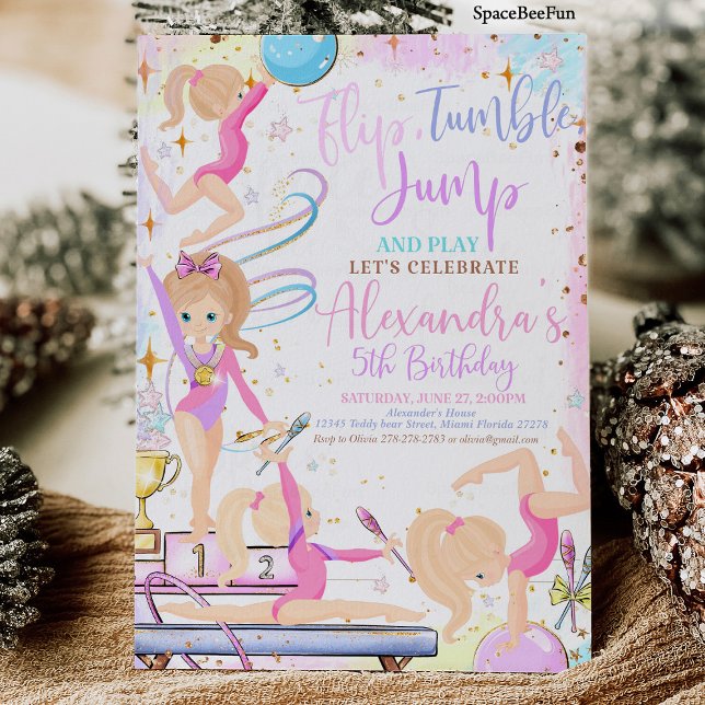 Invitation d'anniversaire pour une fête de gymnast (Gymnastics Birthday Invitation Party Gymnastics)